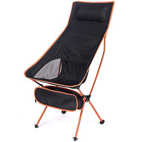 Esup Camping Chair with Headrest, Ultralight Portable Compact Folding Beach Chairs with Carry Bag for Outdoor Camping, Backpacking, Hiking (Orange)