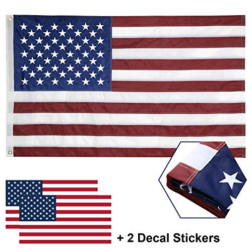 auryee American Flag 3x5 ft Outdoor Heavyweight Sturdy 210D Nylon 3x5 US Flags UV Protected Anti-Fading, Embroider Stars Sewn Stripes Brass Grommets D
