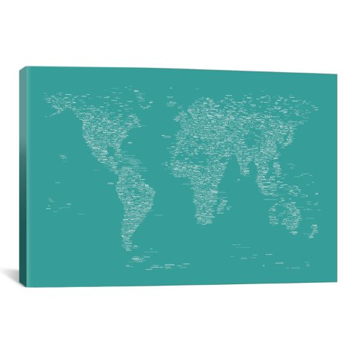 iCanvasART Font World Map 'Green' Canvas Art Print by Michael Thompsett, 18 by 12-Inch