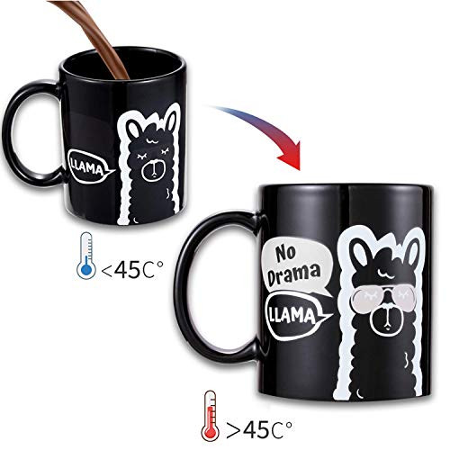 Onebttl Funny Llama Coffee Mug No Drama Llama Magic Heat Sensitive Color Changing Mug Cup 11 Oz, Package Perfect Llama Mug for Men Women in The Office
