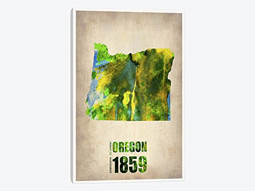 iCanvasART Oregon Watercolor Map by Naxart Canvas Print, 18" x 12"