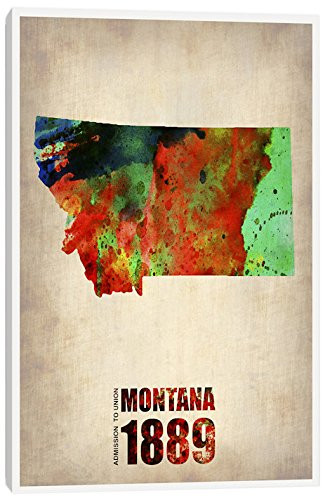 iCanvasART Montana Watercolor Map by Naxart Canvas Print, 18" x 12"