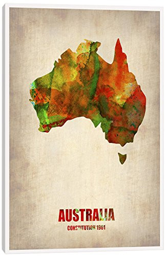 iCanvasART Australia Watercolor Map by Naxart Canvas Print, 18" x 12"