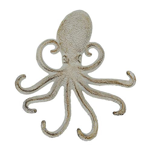 Cast Iron Octopus Wall Hook - Decorative Swimming Octopus Tentacles Key Hook for Entryway, Door Way or Bathroom - Novelty Wall D?r - Silver with Black