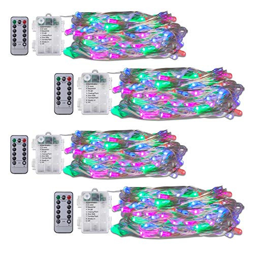Leisure LED 4 Pack Fairy String Lights Waterproof 8 Modes 60 LED 20ft String Lights Battery Operated Copper Wire Firefly Lights Remote Control Decor C