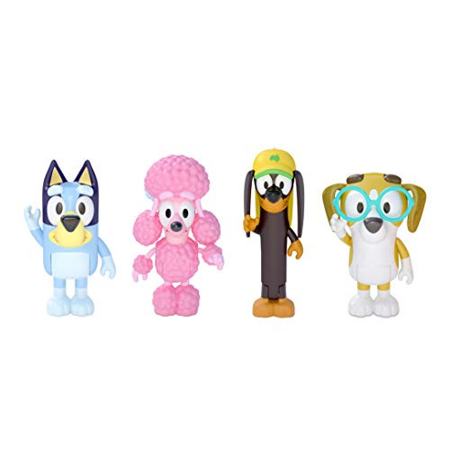 Bluey and Friends 4 Pack of 2.5-3" Poseable Figures, Including Bluey, Snickers, Coco, & Honey, Multicolor (13014)