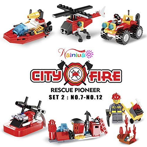222Pcs Fire Rescue Vehicles Building Blocks Set , 6 Different Models filled in 6 Easter Eggs Including Fire Boat,Helicopters and Fire Truck for Kids E