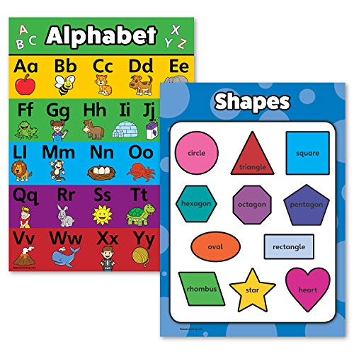 2 Pack - ABC Alphabet & Shapes Poster Set (Laminated, 18" x 24")