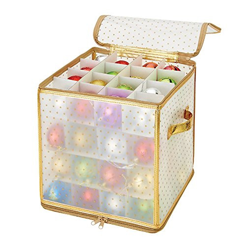 Simplify Ornament Storage Box/Plastic - Decorative Organizer - Storage Bin - Gold - 64 Counts - L12 x W12 x H12