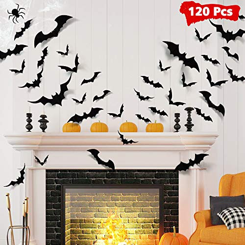 LUDILO 120pcs Halloween Bats Decorations Halloween Wall Decorations Bat Stickers Wall Decals PVC 3D Wall Bats Scary Stickers Halloween Party Decoratio