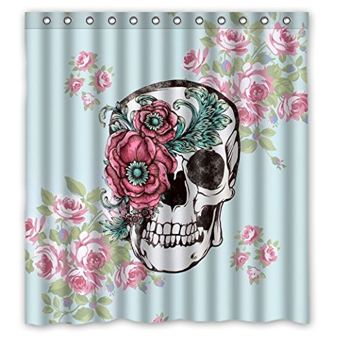 FMSHPON Skull Flower Bones Waterproof Polyester Fabric Shower Curtain 66 x 72 Inches FMSHPON Skull Flower Bones Waterproof Polyester Fabric Shower Curtain 66 x 72 Inches