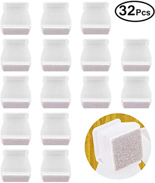 32Pcs Square Furniture Silicone Protection Cover, Silicone Chair Leg Floor Protectors with Anti-Slip Felt Pads, Furniture Leg Caps,Prevents Scratches