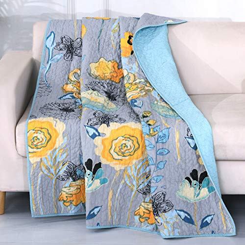 Greenland Home Watercolor Dream 100% Cotton Quilted Throw Blanket, Gray, 50 x 60