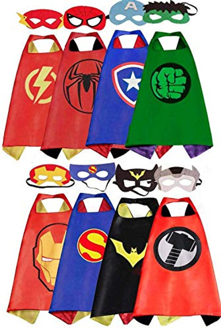 COTATERO Kids Costumes 8PCS Superhero Capes with Slap Bracelets for Boys Dress Up Party Favors (8pcs)