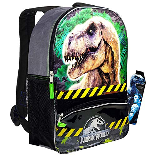 Jurassic World Backpack Set for Boys Kids ~ Premium 16" Jurassic Park Dinosaur Backpack with Dinosaur Bookmark (Dinosaur School Supplies)
