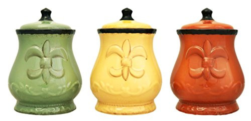 Tuscany Colorful Hand Painted Fleur De Lis 7"H Canisters, Set of 3, 82002 by ACK
