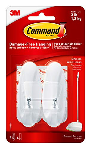 Command White Wire Hooks, Organize Damage-Free, 2-Hooks, 4-Strips (17068ES)