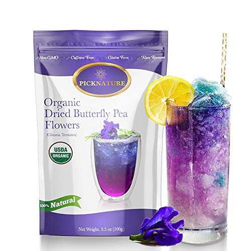 PICKNATURE Butterfly Pea Flower Tea - 3.5Oz Organic Dried Butterfly Pea Flowers ( Clitoria Ternatea ) - All-Natural Vegan Friendly Blue Tea - Safe Res PICKNATURE Butterfly Pea Flower Tea - 3.5Oz Organic Dried Butterfly Pea Flowers ( Clitoria Ternatea ) - All-Natural Vegan Friendly Blue Tea - Safe Res
