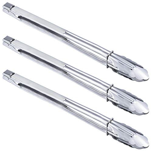 HINMAY Stainless Steel Cooking Grilling Tongs Extra Long Camp Dutch Oven Tongs for Kitchen and Barbecue Charcoal (16-Inch 3 Pieces)