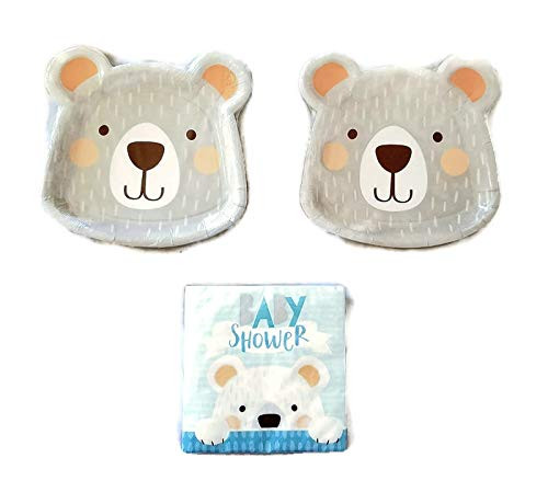Baby Shower Bear Party Bundle 8" Plates (16) Napkins (16)