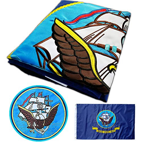 Winbee US Navy Flag 3x5 Ft - Double Sided Embroidered, Double Layer Long Lasting Nylon, Sewn Stripes and Brass Grommets, UV Protected, Best USA Milita Winbee US Navy Flag 3x5 Ft - Double Sided Embroidered, Double Layer Long Lasting Nylon, Sewn Stripes and Brass Grommets, UV Protected, Best USA Milita
