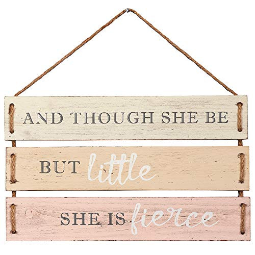 Barnyard Designs and Though She Be But Little She is Fierce Quote Wall Decor, Decorative Wood Plank Hanging Sign 17 x 9.75