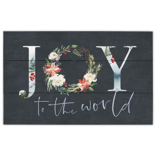 P. Graham Dunn Joy to The World Floral Black 17 x 10.5 Pine Wood Christmas Pallet Sign