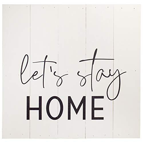 P. Graham Dunn Let's Stay Home Black and White 18 x 17 Pine Wood Decorative Boxed Pallet Plaque