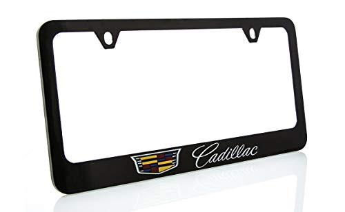 Cadillac with Crest Zinc License Plate Frame with Glossy Black Finish (2 Hole)