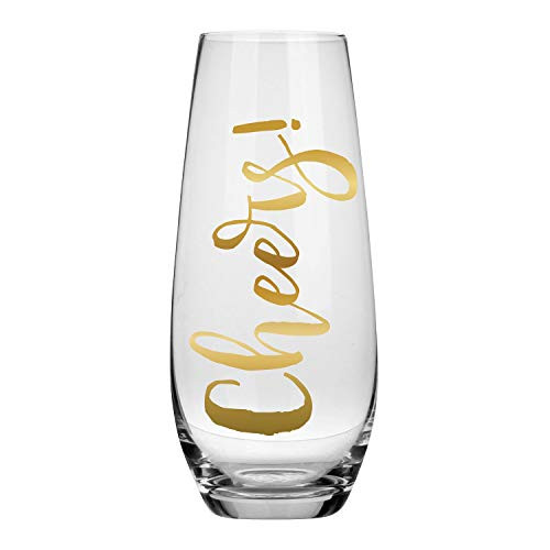 Creative Brands Slant Collections Stemless Champagne Glass, 10-Ounce, Cheers