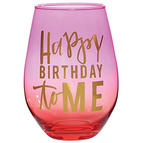 Creative Brands Slant Collections - Jumbo Stemless Wine Glass, 30-Ounce, Happy Birthday To Me