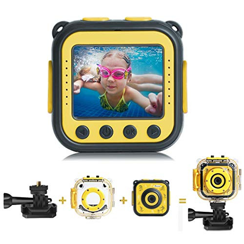 PROGRACE [Upgraded] Kids Camera Waterproof Action Video Digital Camera 1080 HD Camcorder for Boys Girls Toys Gifts Build-in Game(Yellow)