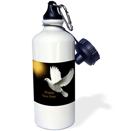 3dRose wb_101152_1"Happy New Year Dove" Sports Water Bottle, 21 oz, White
