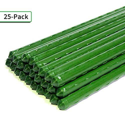 G-LEAF Sturdy Metal Garden Stakes 3 Ft Plastic Coated Steel Tube Plant Sticks,Pack of 25
