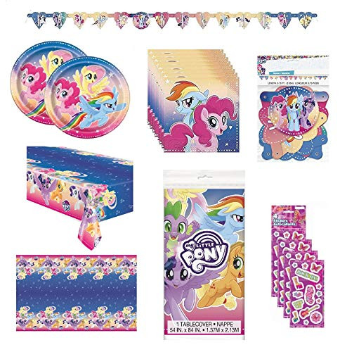 My Little Pony Birthday Party Supplies Decoration Bundle for 16 Includes Lunch Plates, Lunch Napkins, Table Cover, Happy Birthday Banner, Stickers