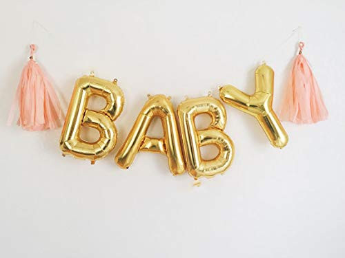 Baby Balloon, Baby Shower Balloon BABY 16 Inch Gold Helium Balloons Decorations with Paper tassels,Foil Balloon, Baby Shower Balloon,Party Balloon,Par