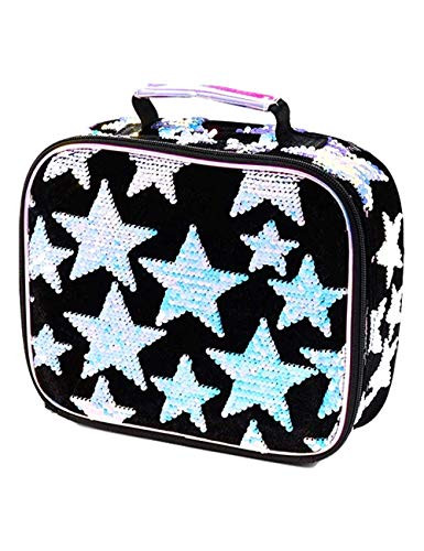 Justice Star Velvet Kids Lunch Box - Insulated Toddler Girl Lunch Tote - Shimmer and Shine Lunch Bag for Kids - Flip Sequin School Lunch Case