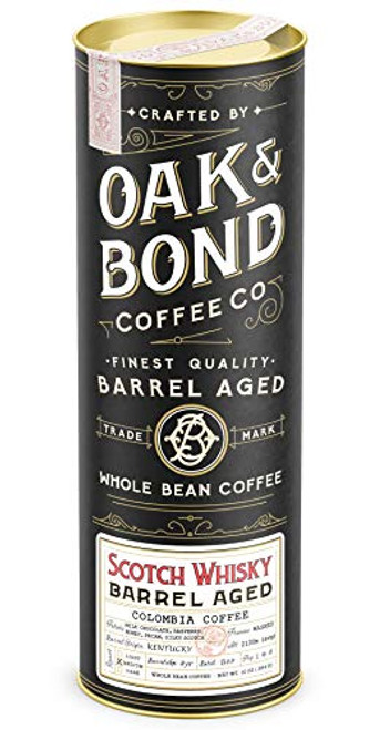Scotch Whisky Barrel Aged Coffee - Whole Bean Coffee, Colombia Medium Roast Coffee Aged in Scotch Whisky Barrels by Oak & Bond Coffee Co. - 10 oz Scotch Whisky Barrel Aged Coffee - Whole Bean Coffee, Colombia Medium Roast Coffee Aged in Scotch Whisky Barrels by Oak & Bond Coffee Co. - 10 oz