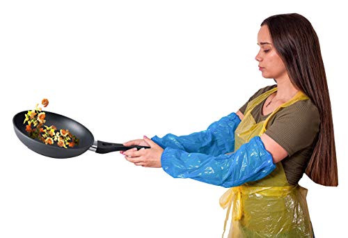 100 Pack Blue PE Oversleeves 18 Size. Premium Quality Disposable Oversleeves 2 Mil Thickness. Polyethylene Protective Oversleeves with Elasticated Wri