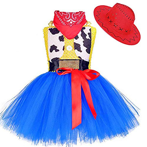 MOCUER Cowgirl Costume for Girls Birthday Party Halloween Role Play Cowboy Outfits with Bandana and Hat, XX-Large(9-10Y)