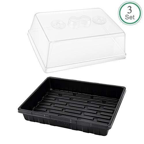 3-Set Strong Plant Growing Trays with Humidity Domes for Seed Starting, Germination and Seedling Propagation, Holds 144 Cells in Total (Cell Tray Not