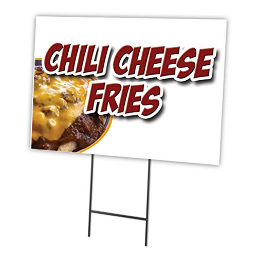 Chili Cheese Fries 18"x24" Yard Sign & Stake | Advertise Your Business | Stake Included Double Sided Image | Made in The USA