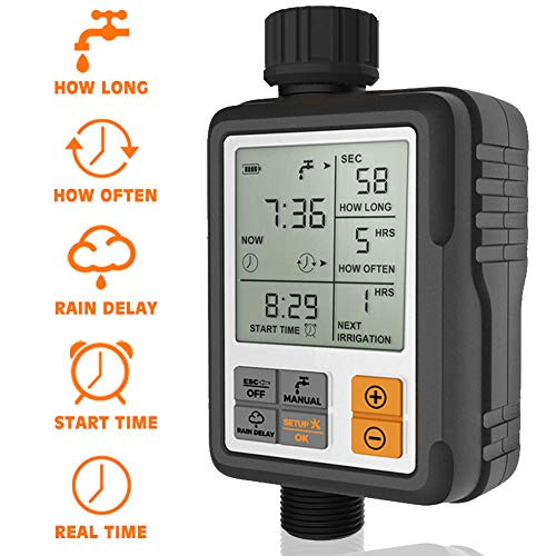 CROSOFMI Sprinkler Timer Digital Programmable Garden Lawn Hose Faucet Water Timer Irrigation System Controller/Child Lock Mode/Auto&Manual Mode/Rain D