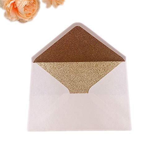 25 PCS A7 Pearlescent Rose Gold Glitter Envelope,5.35 x 7.7 inches, Perfect for 5x7 Weddings, Invitation Cards,Greeting Invite (Pearl Ivory+Rose Gold