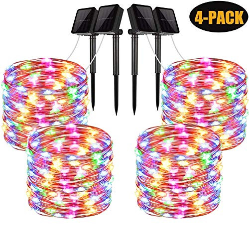 LiyuanQ Solar String Lights, 4 Pack 100 LED Solar Fairy Lights 33 feet 8 Modes Copper Wire Lights Waterproof Outdoor String Lights for Garden Patio Ga