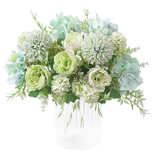 KIRIFLY Artificial Flowers, Fake Peony Silk Hydrangea Bouquet Decor Plastic Carnations Realistic Flower Arrangements Wedding Decoration Table Centerpi