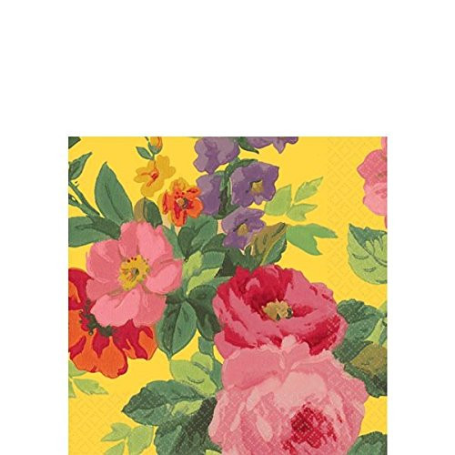 Amscan Decorative Bright Roses Party Beverage Paper Napkins (16 Pack), 5 x 5, Multicolored