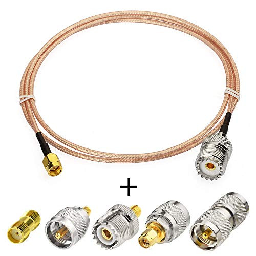 Superbat SMA Male to SO239 RF Coaxial Coax Cable 3ft + 5pcs Adapter Kit, SMA to UHF Cable + SMA to SO239/PL259 Adapter Kit for RF Applications/CB Radi