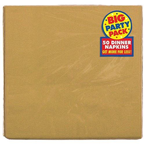 Amscan Big Party Pack Festive Dinner Napkins Tableware, 50 Pieces, Made from Paper, Gold by