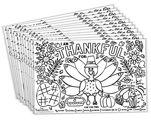 Tiny Expressions - Fall Thanksgiving Placemats for Kids (Pack of 12 Turkey Placemats) | Coloring Activity Paper Table Mats for Children to Write Thank
